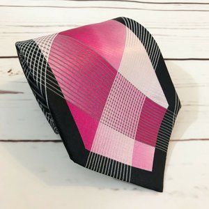Steven Land Luxury Silk Tie Fuschia Pink Black Geometric Pattern